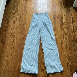 Blue and white striped flowy pants